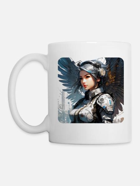 Cooler Cyberpunk Engel mit Kopfhörer - Tasse - Weiß