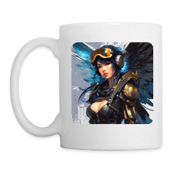 Ange cyberpunk cool avec des écouteurs - Mug blanc - blanc - Gauche