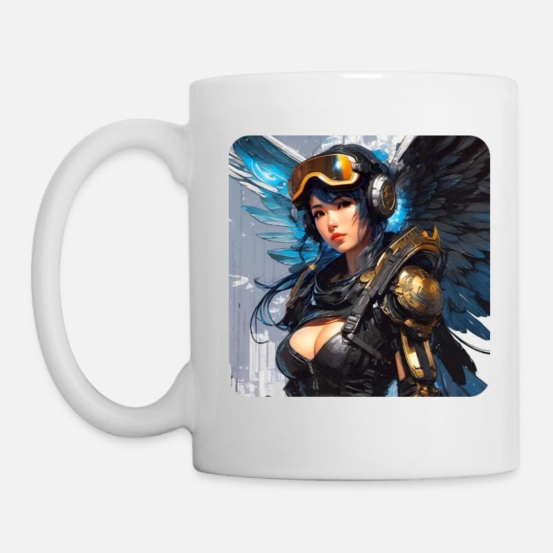 Cooler Cyberpunk Engel mit Kopfhörer - Tasse - Weiß