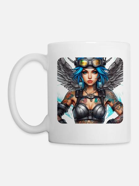 Cooler Cyberpunk Engel mit Kopfhörer - Tasse - Weiß