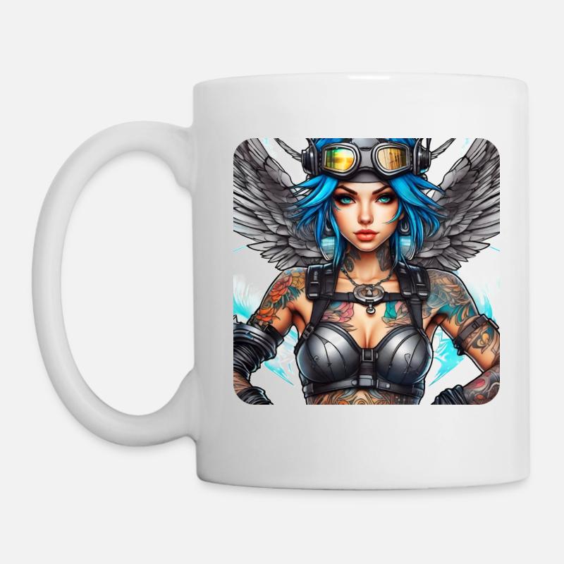 Cooler Cyberpunk Engel mit Kopfhörer - Tasse - Weiß