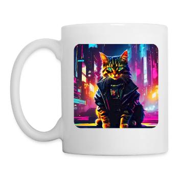 Chat Cyberpunk Cool - Mug blanc - blanc - Gauche