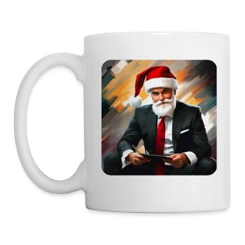 Cooler moderner Weihnachtsmann im Anzug und Tablet - Tasse - Weiß - Links