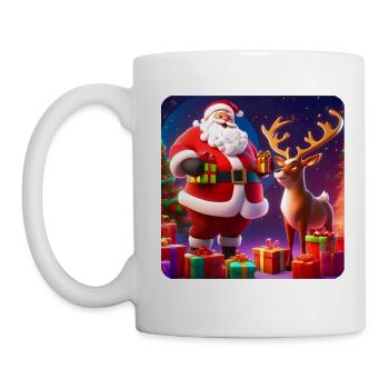 Dicker Weihnachtsmann und süßes Rentier - Tasse - Weiß - Links