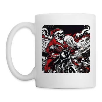 Untoter Biker Weihnachtsmann mit Motorrad - Tasse - Weiß - Links