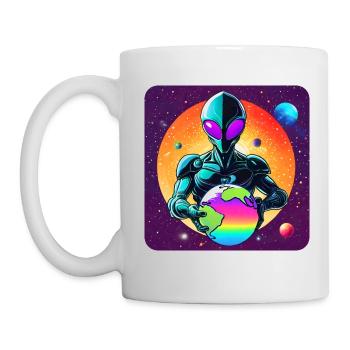 Cool alien avec une planète dans ses mains - Mug blanc - blanc - Gauche