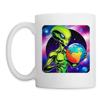 Cool alien avec une planète dans ses mains - Mug blanc - blanc - Gauche