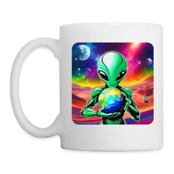 Cool alien avec une planète dans ses mains - Mug blanc - blanc - Gauche