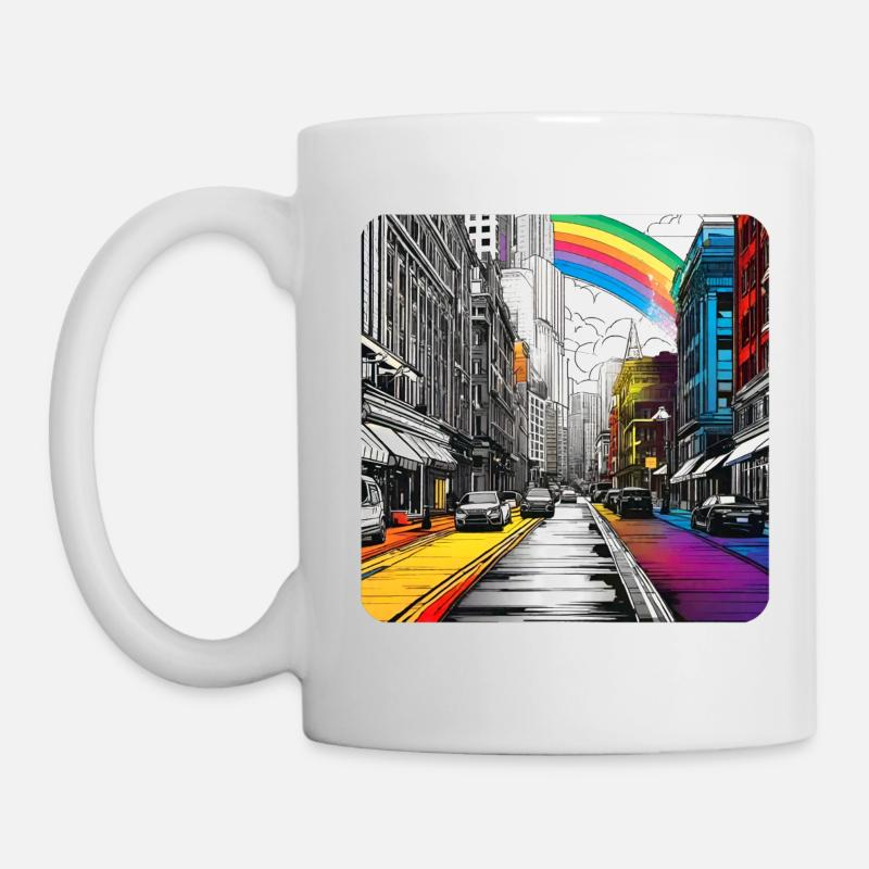 La vie citadine avec un arc-en-ciel - Mug blanc - blanc