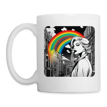 Jolie femme dans la ville avec arc-en-ciel - Mug blanc - blanc - Gauche
