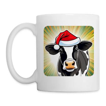 Niedliche Muh Kuh mit Weihnachtsmütze - Tasse - Weiß - Links