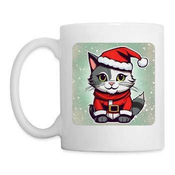 Niedliche Weihnachtskatze - Tasse - Weiß - Links