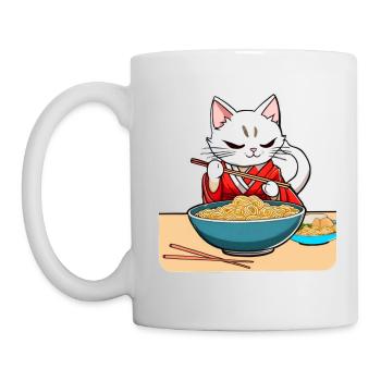 Cute asian cat and ramen noodles - Mug - white - Left