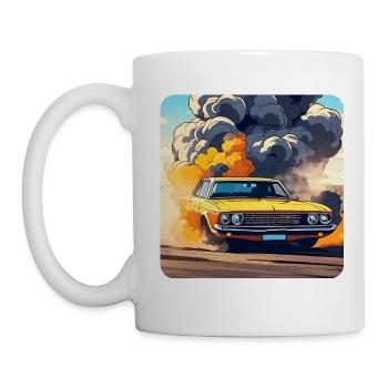 Oldtimer Drift Auto Turbo Rallye mit Rauch - Tasse - Weiß - Links