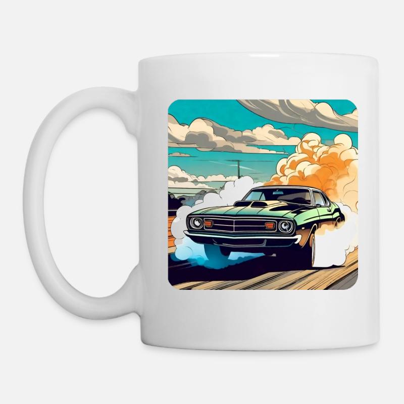 Oldtimer Drift Auto Turbo Rallye mit Rauch - Tasse - Weiß