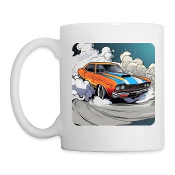 Oldtimer Drift Auto Turbo Rallye mit Rauch - Tasse - Weiß - Links