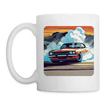 Oldtimer Drift Auto Turbo Rallye mit Rauch - Tasse - Weiß - Links