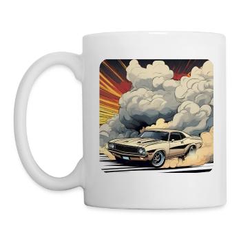 Oldtimer Drift Auto Turbo Rallye mit Rauch - Tasse - Weiß - Links
