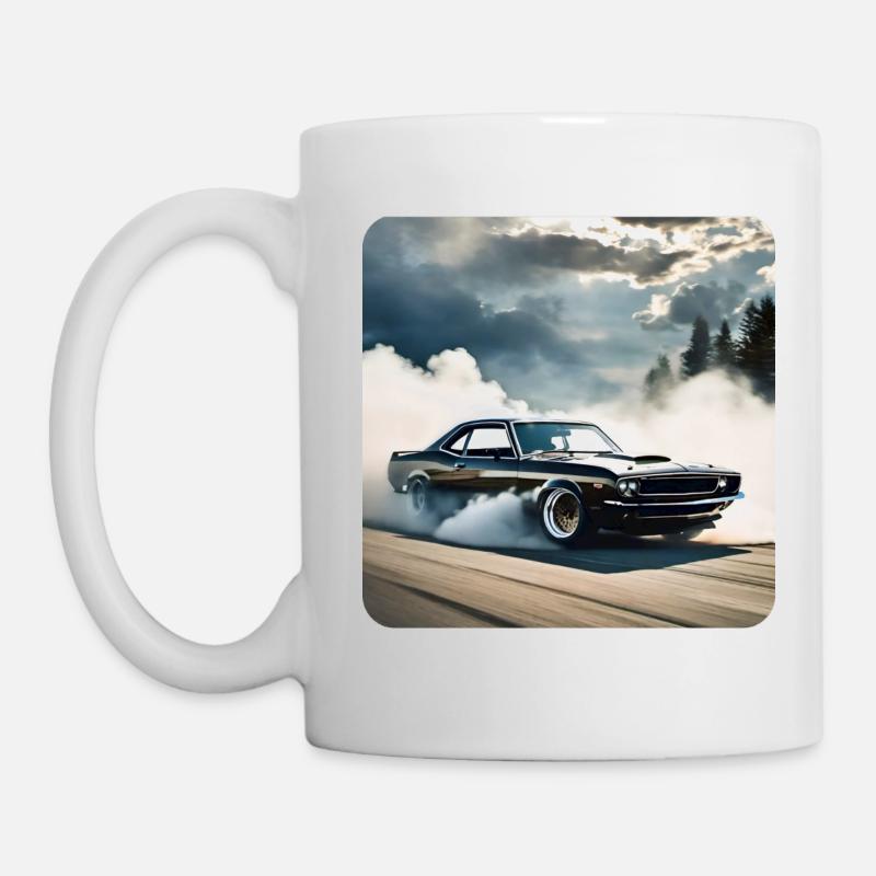 Schwarzes Odtimer Drift Auto Turbo mit Rauch - Tasse - Weiß
