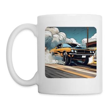 Oldtimer Drift Auto Turbo Rallye mit Rauch - Tasse - Weiß - Links