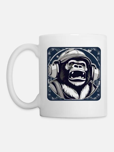 Gorilla mit Kopfhörer und Wintermütze und Schnee - Tasse - Weiß
