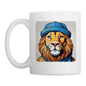 Lion cool avec chapeau - Mug blanc - blanc - Gauche