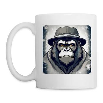 Cooler Gorilla mit Hut und Schneeflocken - Tasse - Weiß - Links