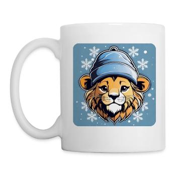 Niedlicher Löwe mit Wintermütze und Schneeflocken - Tasse - Weiß - Links