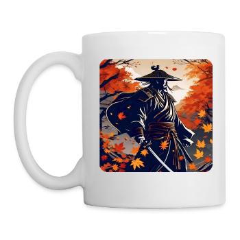 Stolzer Samurai Krieger mit Katana im Herbst - Tasse - Weiß - Links