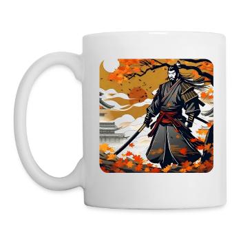 Stolzer Samurai Krieger mit Katana im Herbst - Tasse - Weiß - Links