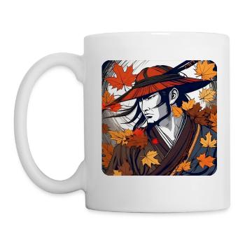 Stolzer Samurai Krieger im Herbst - Tasse - Weiß - Links