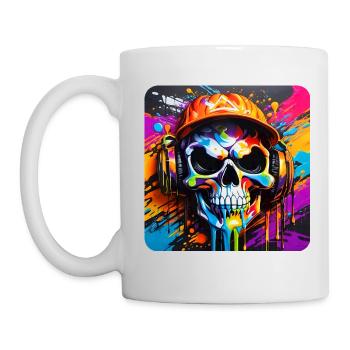 Crâne cool avec casque Style graffiti - Mug blanc - blanc - Gauche