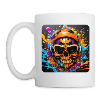 Crâne cool avec casque Style graffiti - Mug blanc - blanc - Gauche