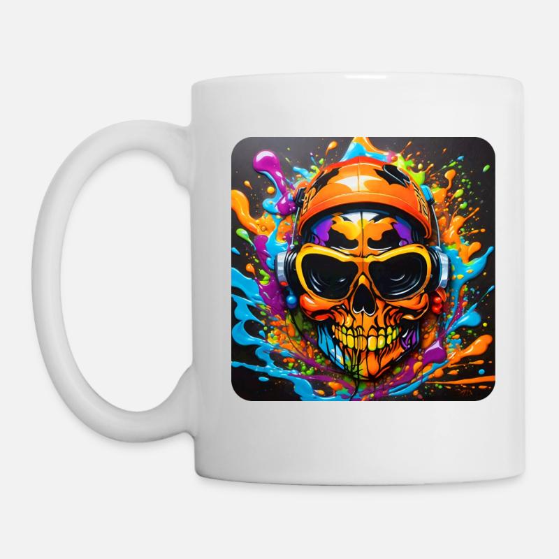 Cooler Totenkopf mit Kopfhörer Graffiti Style - Tasse - Weiß