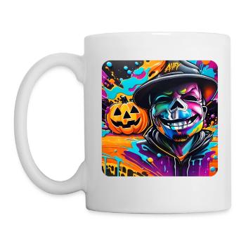 Graffiti Halloween Skull and Pumpkin - Mug - white - Left