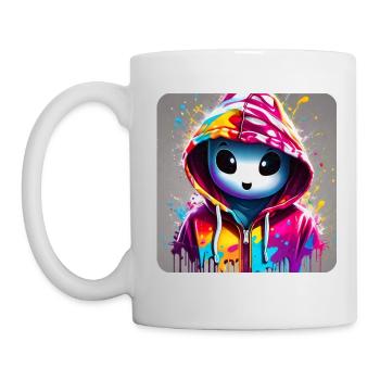 Cute ghost in colorful hoodie - Mug - white - Left