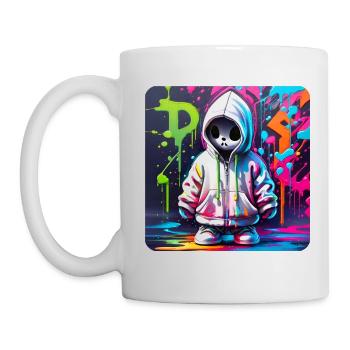Spooky Ghost in XL Hoodie Graffiti Style - Mug - white - Left