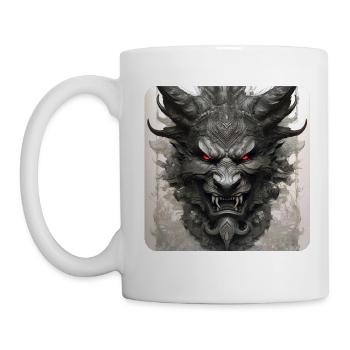 Demon grimace with red glowing eyes - Mug - white - Left