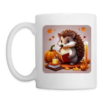 Hérisson mignon avec citrouille et bougies - Mug blanc - blanc - Gauche