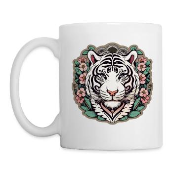 Tiger with Japanese Cherry Blossoms Blossoms Gift - Mug - white - Left