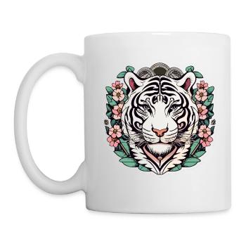 Tiger mit japanischen Kirschblüten Blüten Geschenk - Tasse - Weiß - Links