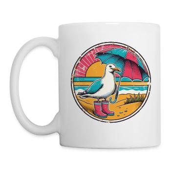Colorful Pop Art Seagull Wellington Boots and Umbrella - Mug - white - Left