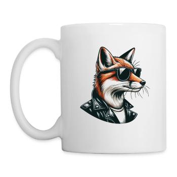 Renard des villes cool avec veste en cuir et lunettes de soleil - Mug blanc - blanc - Gauche