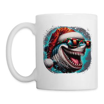 Weißer Hai mit Weihnachtsmütze und Sonnenbrille - Tasse - Weiß - Links