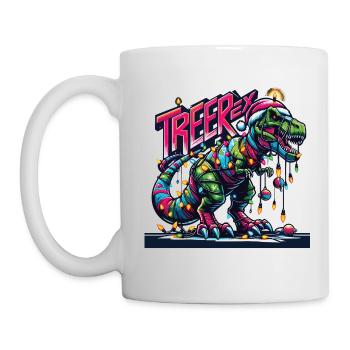 Tree-Rex T-Rex Dinosaurier rockt Weihnachten - Tasse - Weiß - Links