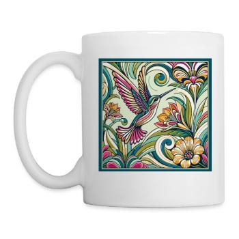 Floral Hummingbird Colorful Floral Art Nouveau - Mug - white - Left