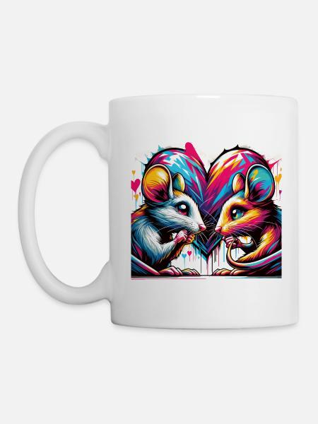 Verliebte Mäuse Liebe Herz Graffiti Street Art - Tasse - Weiß