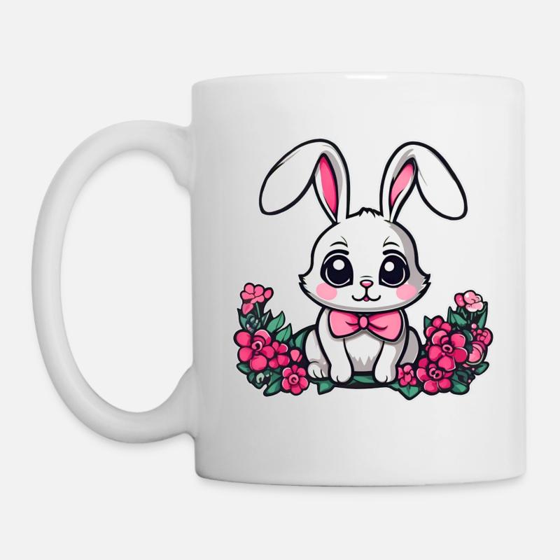 Mignon petit lapin avec des fleurs - Mug blanc - blanc