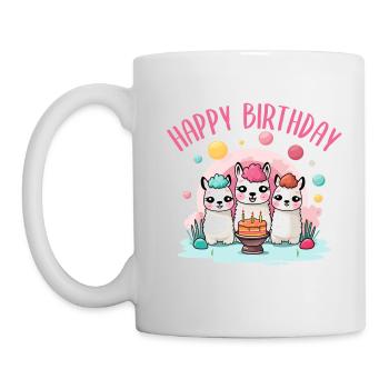 Happy Birthday 3 Colorful Cute Llamas Birthday Girl - Mug - white - Left