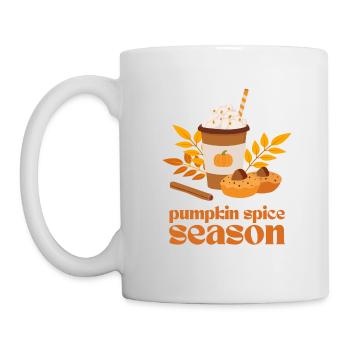 Pumpkin Spice Season with Coffee, Cake, Leaves - Mug - white - Left